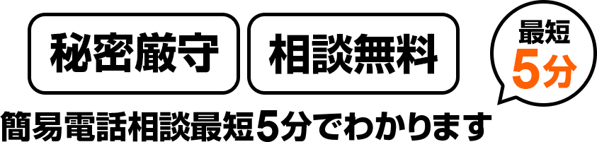 秘密厳守 | 相談無料　簡易電話相談最短5分でわかります。